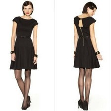 🌹Kate Young Target Fitted Black Knit Dress w/Belt Open Back Drop Waist Size 6🌹