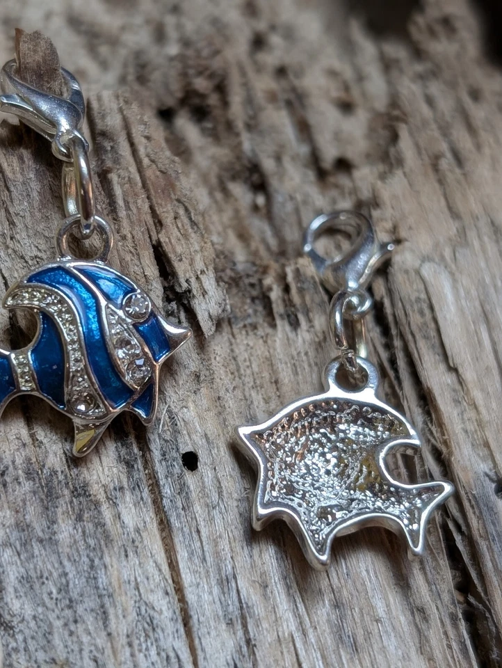 ☀️ Schmuck Charm Fisch SeaLife Silber/ Blau Zirkonia Steinchen Karabiner silber - Bild 3 von 3