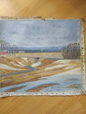 Landscape painting 1928 (author's signature illegible) without a frame