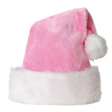 Santa Hat for Kids Christmas Hats, Plush Xmas Party Hat Luxury Santa Claus Pink