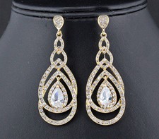 Loops Austrian Rhinestone Crystal CZ Chandelier Dangle Earrings Wed E3512g Gold
