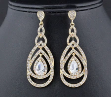 Loops Austrian Rhinestone Crystal CZ Chandelier Dangle Earrings Wed E3512g Gold