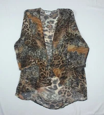 Vintage All Hours Cardigan Size Large Brown Floral Animal Print Sheer Open Front