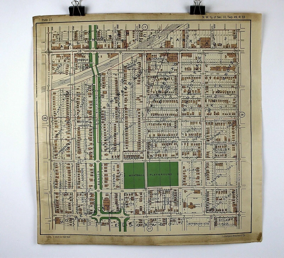 Mapa de plataforma Kansas City Missouri 1925 del 18 al 23, perspectiva de 19,25 x 20" RARO Foto 4 de 4