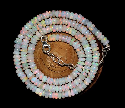 925 Silber 16 '' Natürlich Äthiopische Feuer Opal Edelstein Perlen Halskette