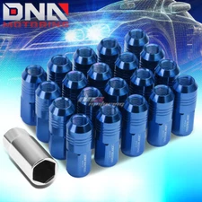 20PCS 50MM BLUE ALUMINUM 20MM OD M12X1.25 CONICAL CLOSED-END LUG NUTS+ADAPTER