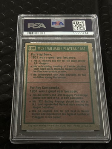 Yogi Berra New York Yankees Signed Autograph 1975 Topps Baseball Card Psa - Picture 6 of 10
