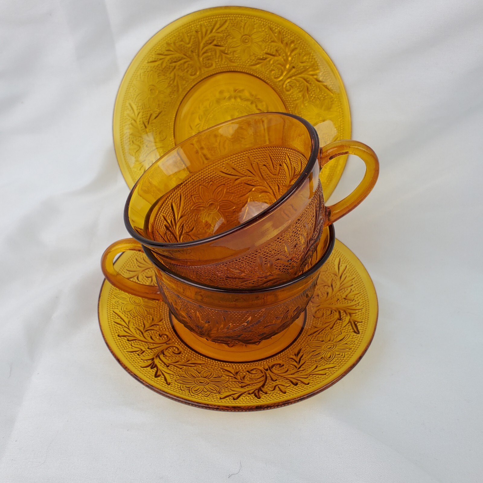 Indiana Glass Co Tiara Amber Dasiy Sandwich Depression Glass 2 Cups and