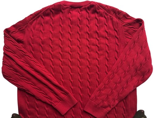 Roundtree & Yorke Sweater Mens XL Red Cotton Cable Knit Crew Neck - Picture 6 of 8