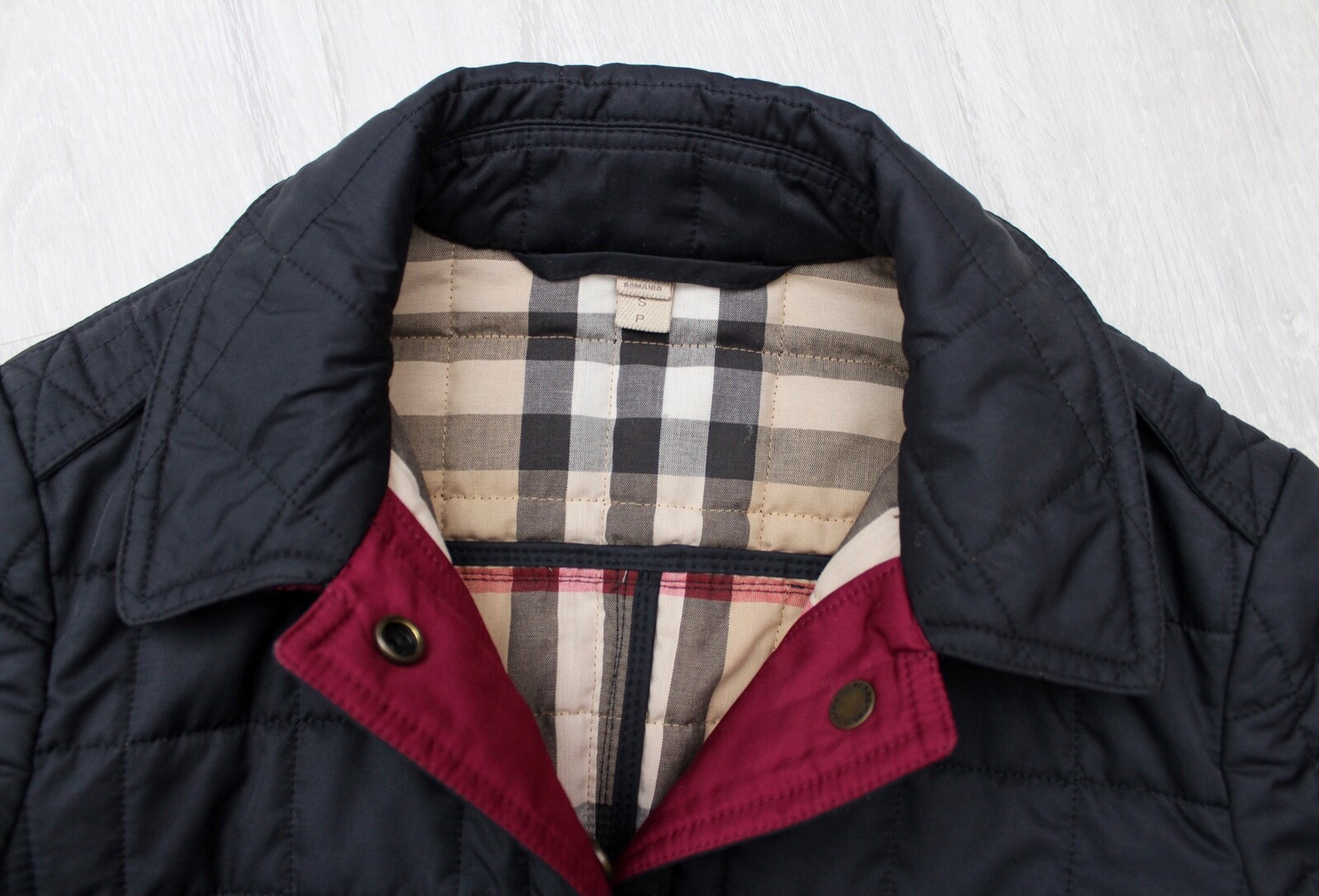Women's BURBERRY BRIT Quilted Jacket Nova Check Lined Navy RARE Size S image 8