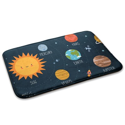 Waschbar Teppich Anti-Rutsch Modernes Kurzflor Das Sonnensystem 75cm x 45cm