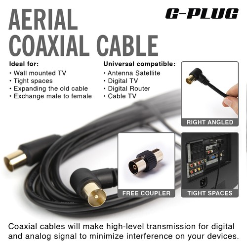 Coaxial TV Aerial Cable Coax Right Angled Extension Lead Male to Male Antenna RF - Picture 10 of 22