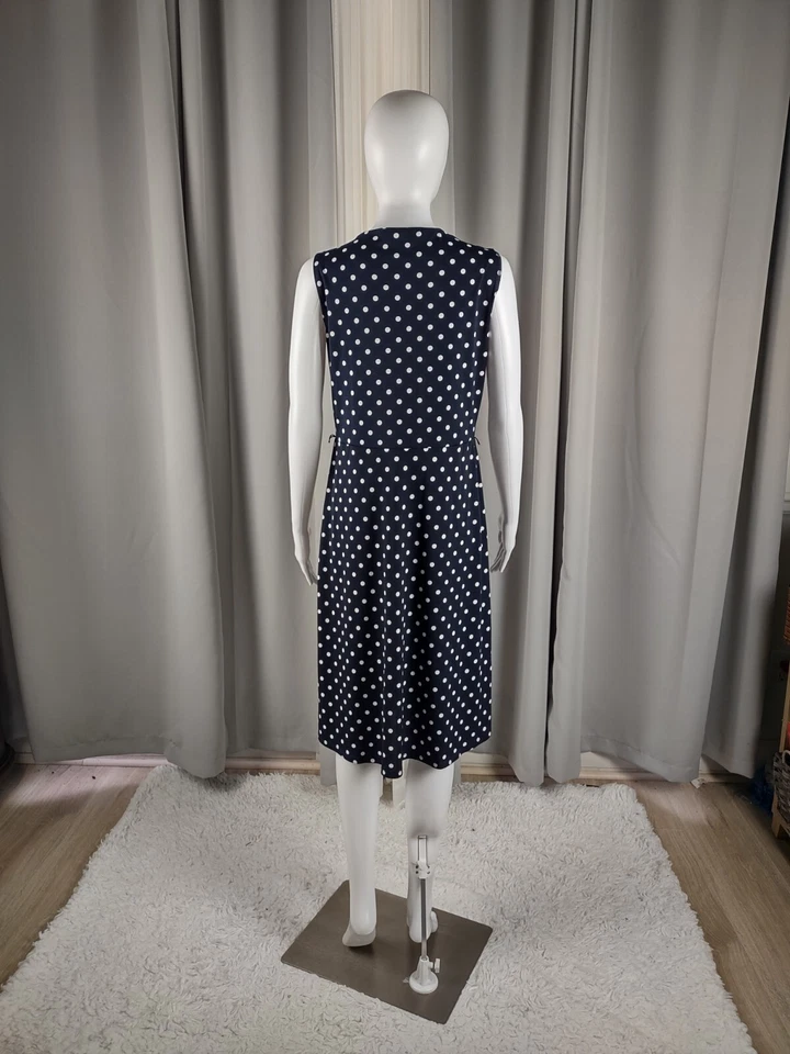 Jones New York Womens Black White Polka Dot V-Neck, Sleeveless Midi Dress Size S - Image 3 of 4