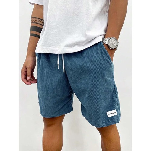 Men's Summer Corduroy Shorts – Casual Solid Color Elastic Waist Beachwear - Picture 10 of 11