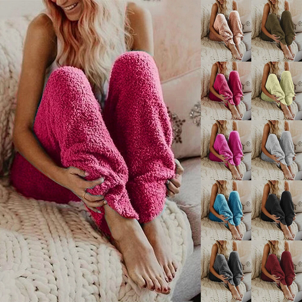 Plus Size Womens Fluffy Fleece Lounge Pants Pyjama Bottoms Trousers Nightwear PJ