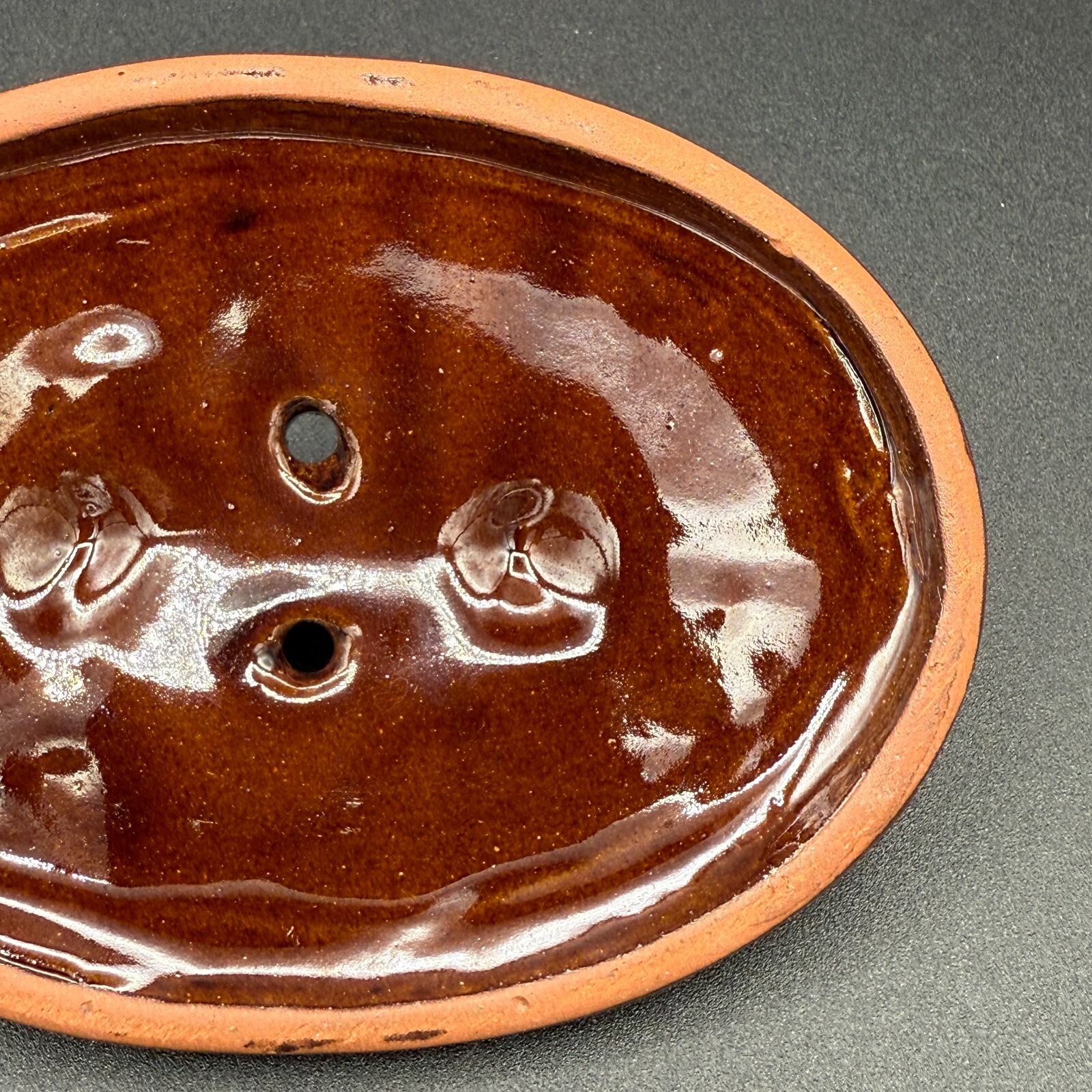 Vintage 3 Tone Pottery Oval Individual Casserole Small Baking Dish w/ Vented Lid