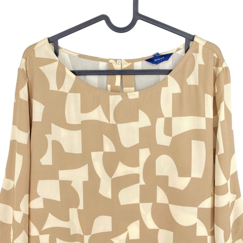 GANT Marrone Chiaro Geometrico Maniche Corte Top Camicetta Taglia Eu 42 UK 14 12 - Foto 2 di 10
