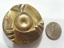 1920s antique 39 mm 16 gram gold tone metal Trinity motif collector button 54108