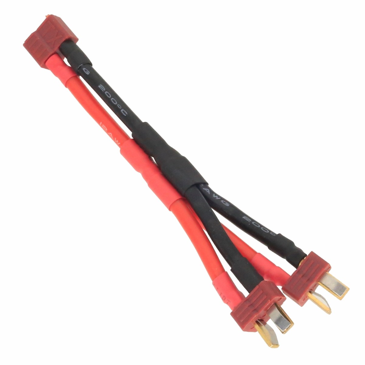 Parallel Wire Deans Nylon T Plug 1 Female to 2 Male Y cable 10AWG