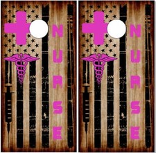 Nurse Burnt Wood LAMINATED Cornhole Wraps Bag Toss Skin Decal