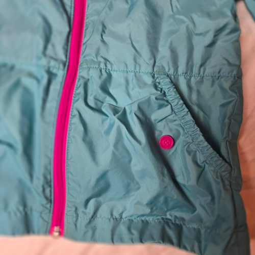 Girls Columbia Size XS (6/6X) Blue Turquoise Hood Nylon Rain Jacket Pockets - Picture 3 of 4