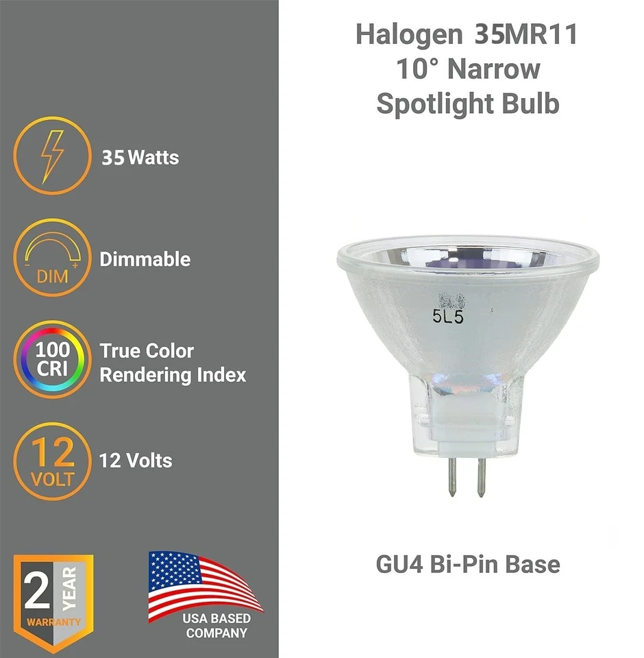 6Pack MR11 Light Bulb, GU4 w/ Open Cover, 35W, 3200K, 10° Narrow, 12V - Image 2 of 4