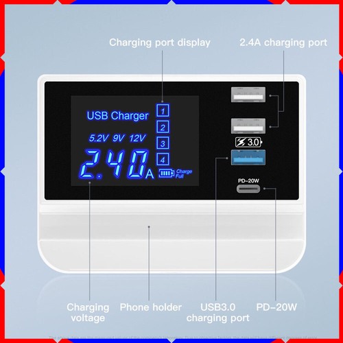 Multi-port USB 5V/9A hub PD makes it easy to carry digital display power adapter - 第 1/12 張圖片