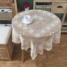 43" White Vintage Square Hand Crochet Lace Tablecloth Table Cover Topper Doily