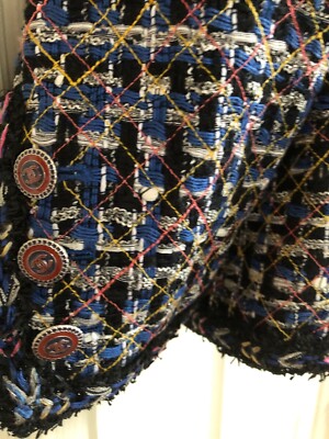 jacket【CHANEL】cottonボーダー Chanel 16P NEW TWEED BLUE PINK JACKET BRAIDED TRIM CC