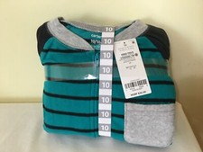 New Carter's Kid Boys 1-Piece Stripes Fleece Footie Pajamas Teal Gray Sz 4,5