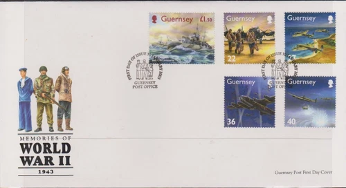 GB - GUERNSEY 2003 Memories 0f World War II - 1943 SG 979-983 FDC SHIPS AIRCRAFT
