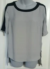 Women's Blouse Top Dressy Shirt Gray Black Attention S Small M Medium L Large XL