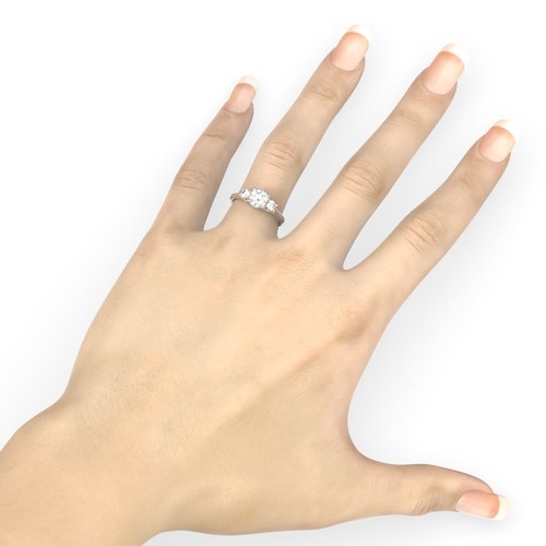 Solid 14K Solid White Gold Round Cut 3 Three Stone Engagement Promise Ring - Picture 6 of 8