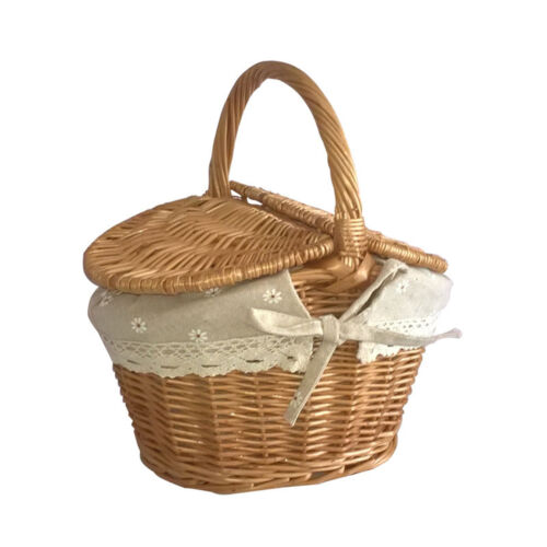 Wicker Woven Picnic Basket Hamper With Lid Camping Food Hand Storage Containers