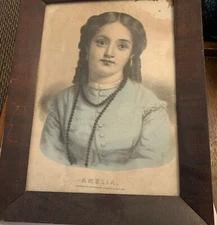 Original Currier and Ives Lithograph Amelia.  1857 to 1872 Damaged Corner Framed