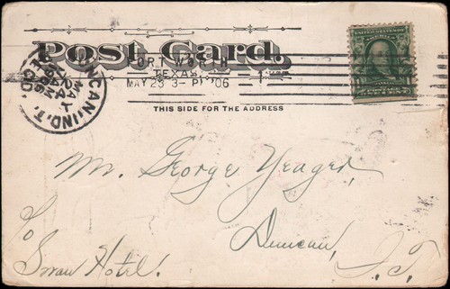 Early Ft. Worth TX machine cancel to Duncan Indian Territory, 1906