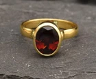 Gold Garnet Ring, Solitaire Antique Ring, January Birthstone, Best Valentine Gif