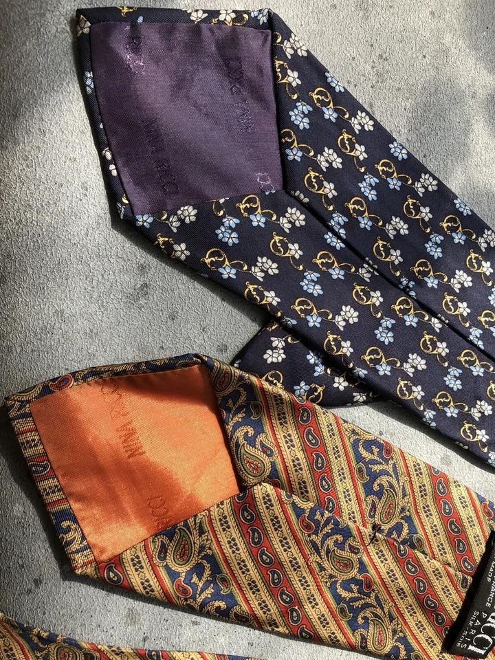Dos Hermosas Corbatas de Seda Nina Ricci Excelente Estado Estampado Paris Paisley Foto 3 de 4