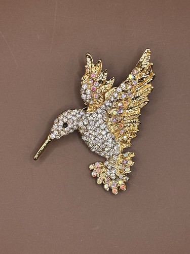 Goldfarbene AB Strass Kolibri Brosche + Anhänger