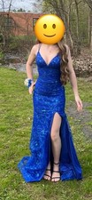 Amarra Empire- Waist Long Lace Royal Blue Prom Dress, Size 00
