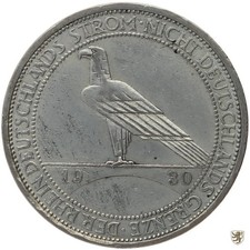 WEIMARER REPUBLIK 3 Reichsmark 1930 A Rheinland-Räumung vorzüglich - stempelglan