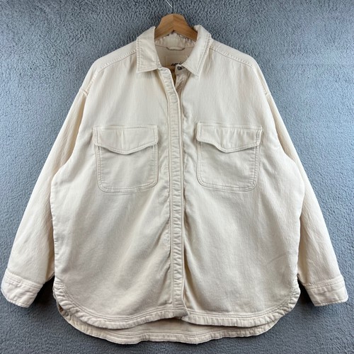 Aerie Oversized Button Down Shirt Jacket Cream Twill Shacket Womens Small