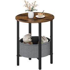 Round Side Table End Table with Storage Basket, Small Side Table Round Nights...