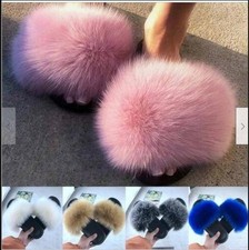 ✨LADIE WOMENS FLUFFY FUR LUXURY SLIDES SUMMER FLAT SANDALS SIZE SLIDERS SLIPPERS