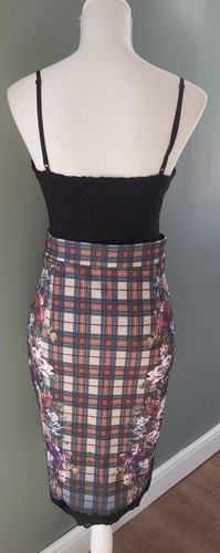 ZARA Trafaluc STRETCHY Tartan FLORAL Strappy LACEY FIGURE HUGGING DRESS M 10 12 - Picture 3 of 7