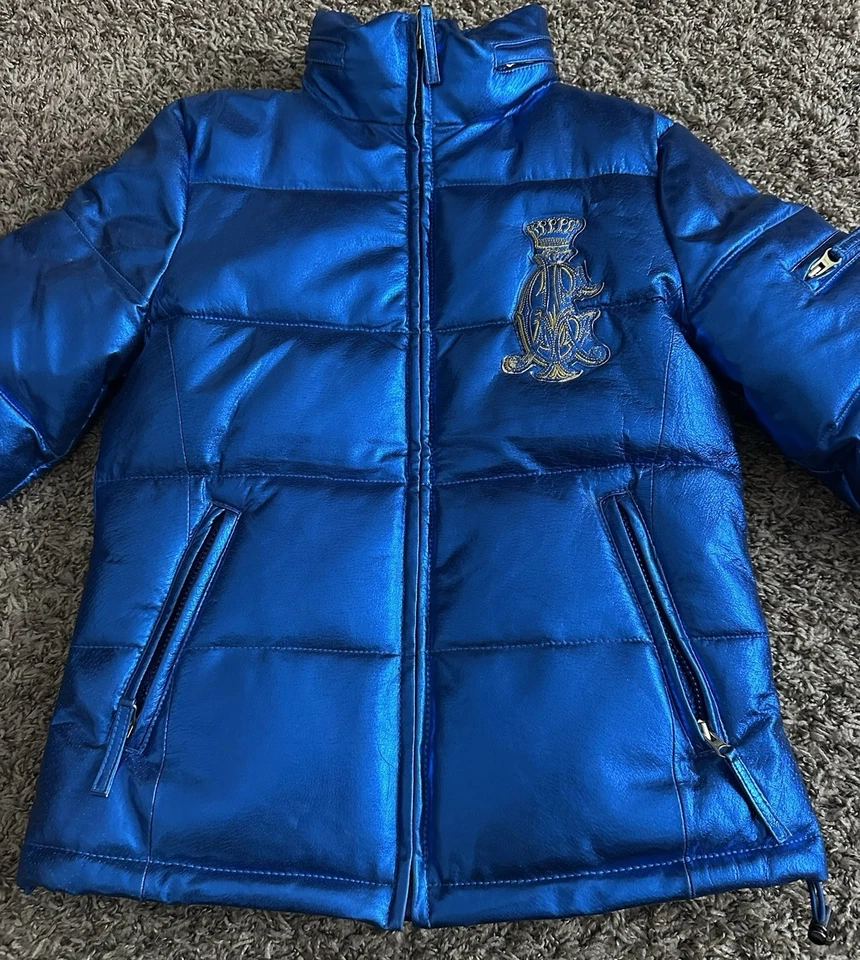 Chaqueta acolchada Christian Audigier Ed Hardy azul bordada talla pequeña rara Foto 2 de 4