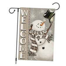 Welcome Winter Snowman Garden Flag 12x18 Inch Double Sided Burlap, Snowflake