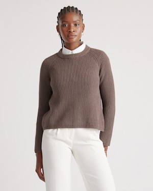 Quince Women 100% Organic Cotton Fisherman Crew Sweater Brown M