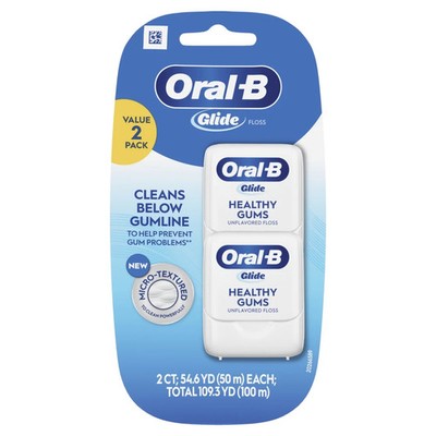 Oral-B Glide Dental Floss Micro-Textured for Healthy Gums Unflavored 50m Ea 2 Ct