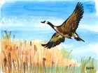 Atherton 9x12 Original Abstract loose Acrylic Painting "Goose over Grass" signed — photo 2